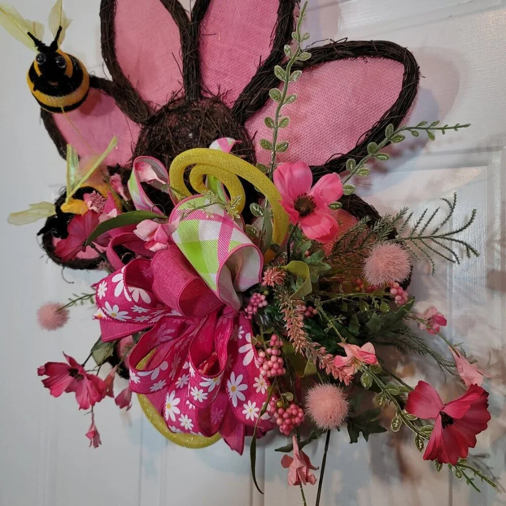 Pink Sunflower with Bees Wreath, Pink Sunflower/Bee‎ Front Door Wreath